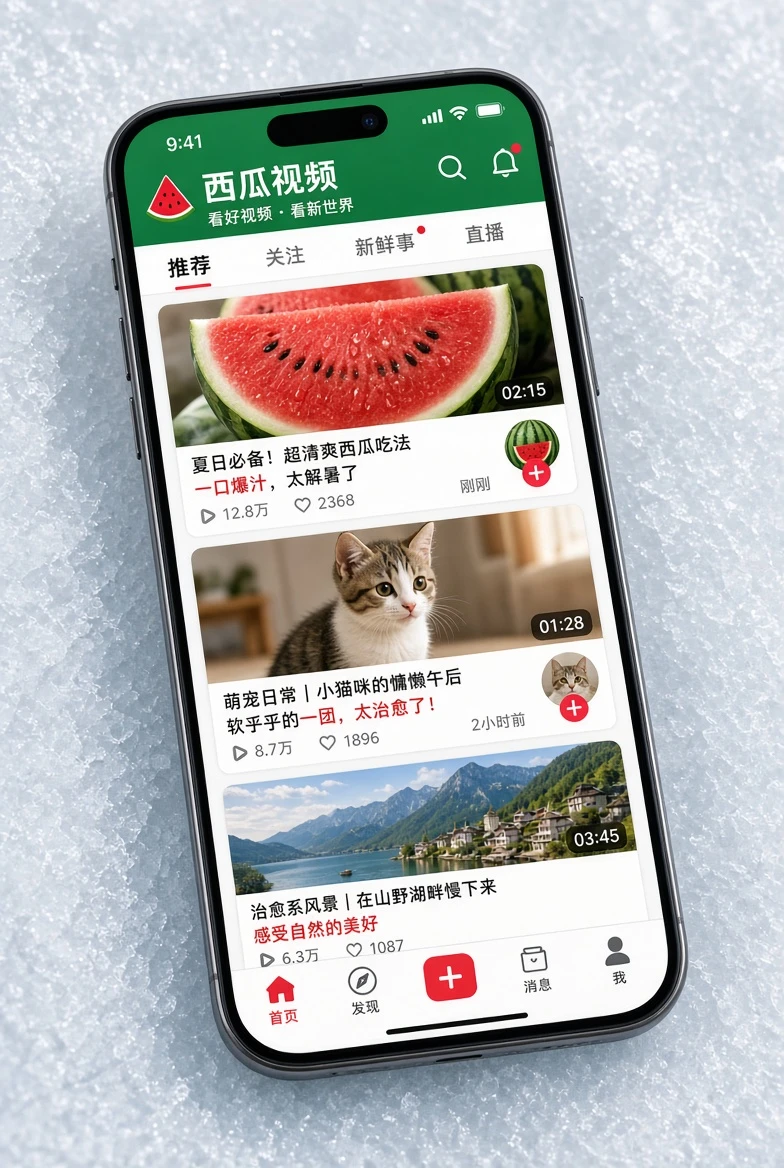 西瓜视频APP界面示意